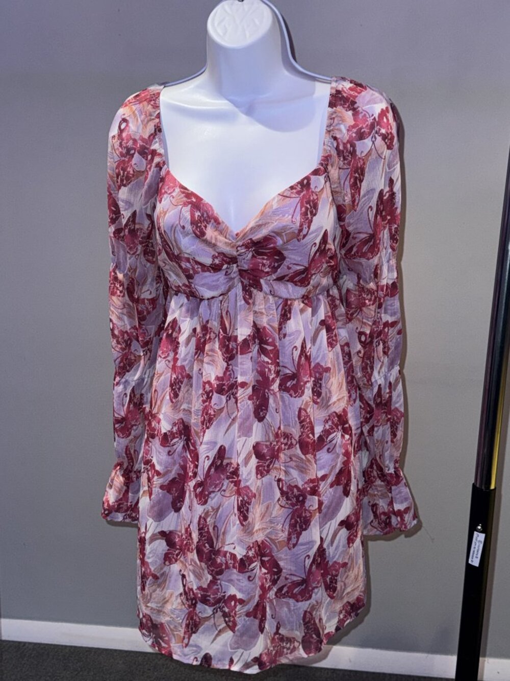 Wild Fable Butterfly Print Mesh Sweetheart Mini Dress Size M